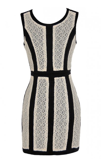 On The Panel Black and Ivory Lace Pencil Dress